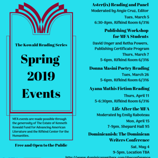 Poster for Spring 2019 MFA Events Schedule