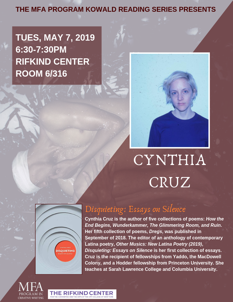 Poster for Cynthia Cruz Reading: May 7, 2019